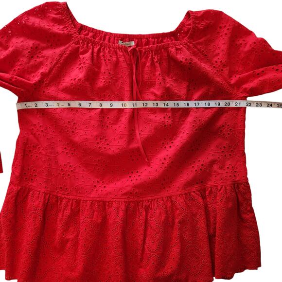 John Mark Red Eyelet Peasant Blouse Top, Cotton, Ruffle Sleeves sz XL - Picture 8 of 12